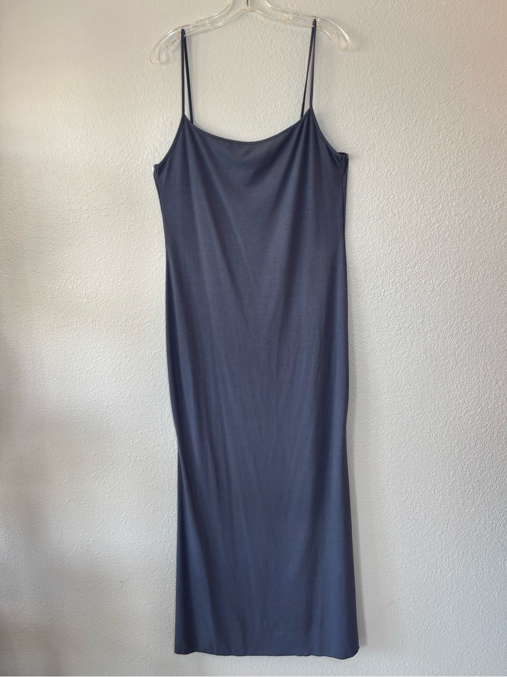 H&M Women's Blue Ribbed Bodycon Maxi Dress Large Spaghetti Straps NWT